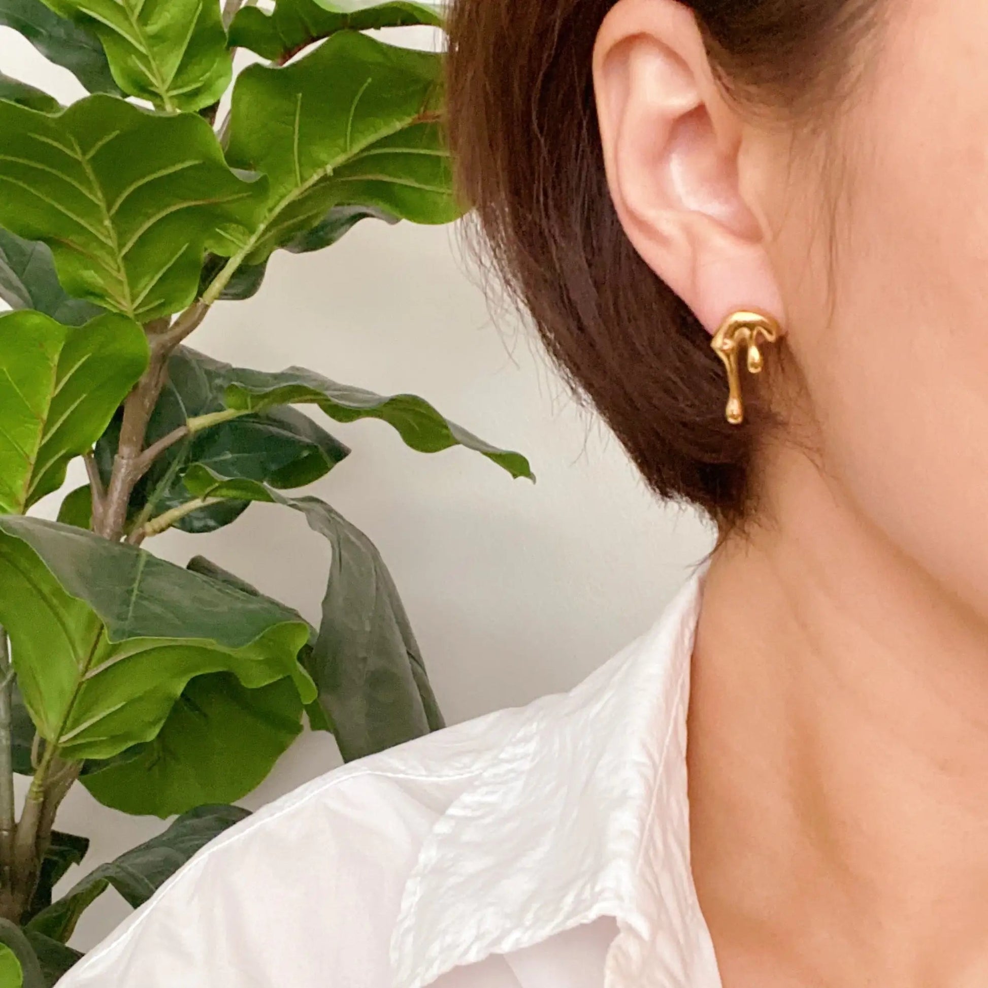 Draping Gold Molten Stud Earrings WEM Support (www.WEM.support)