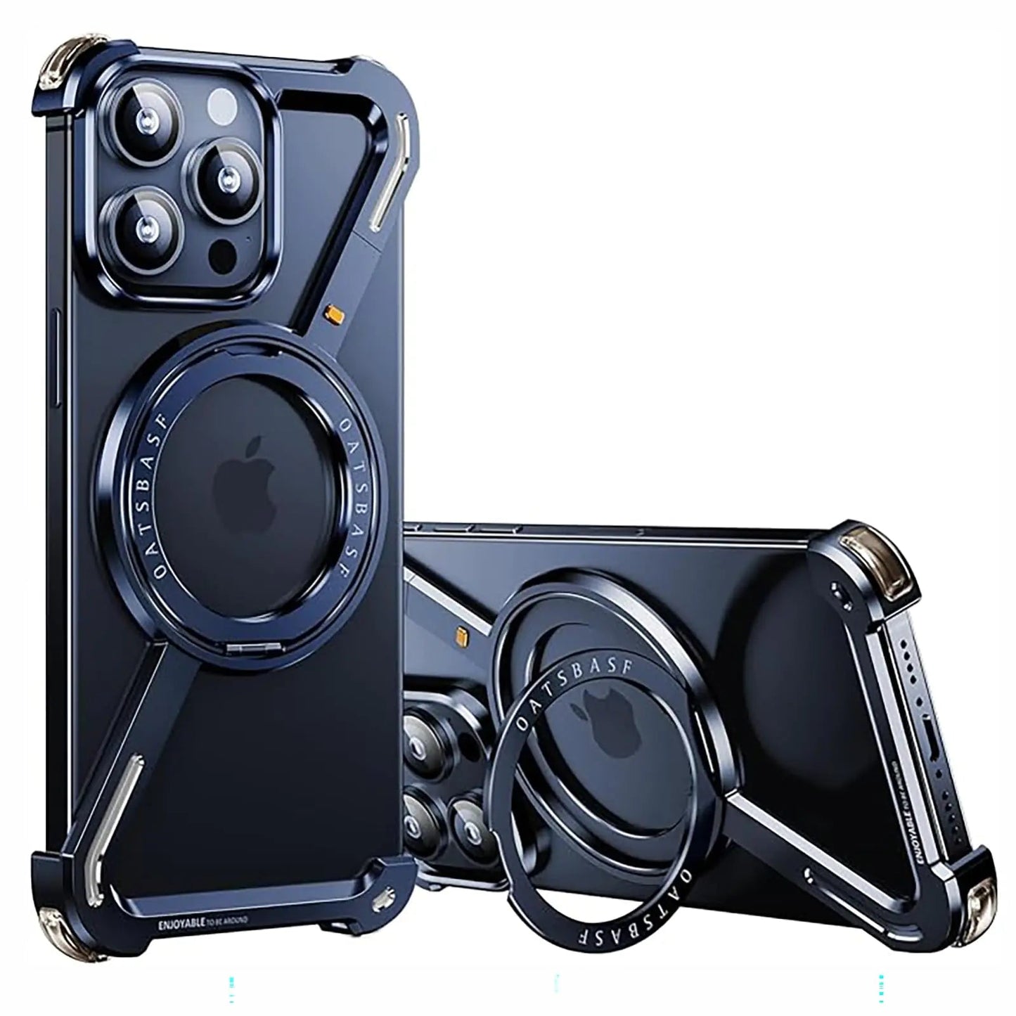 Z Shape Frameless Phone Case for iPhone 16 15 14 13 Pro Max Magsafe Metal Cover Magnetic Bumper 360° Rotation Stands (Rose Gold,iPhone 16 Pro Max) - Catch Cards