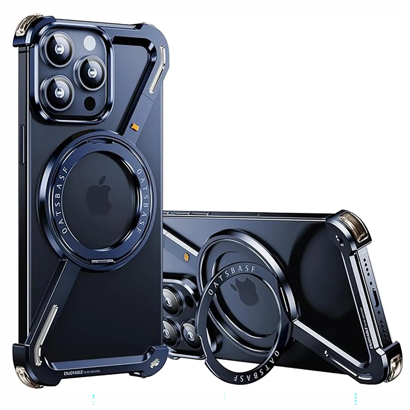 Z Shape Frameless Phone Case for iPhone 16 15 14 13 Pro Max Magsafe Metal Cover Magnetic Bumper 360° Rotation Stands (Rose Gold,iPhone 16 Pro Max) - Catch Cards