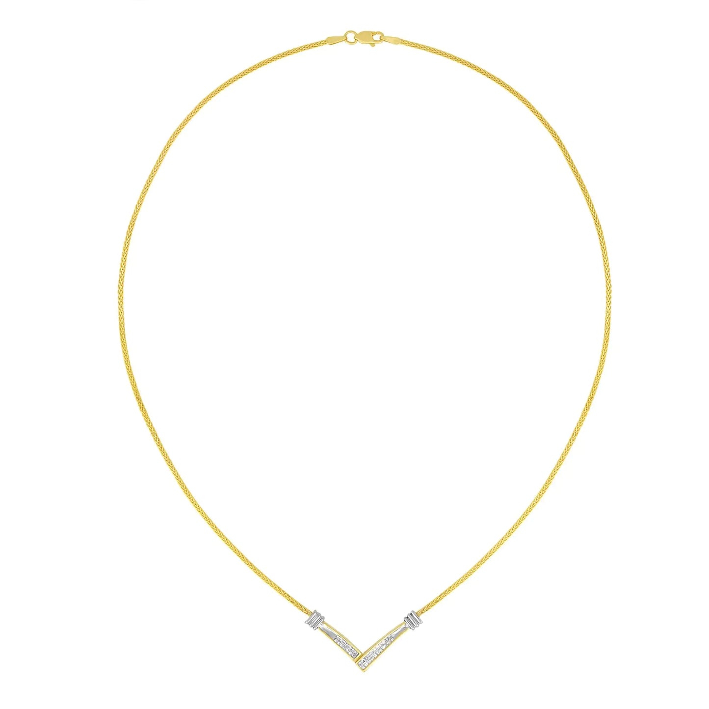 14K Yellow and White Gold 1/4 Cttw Princess Cut Diamond Channel-Set “V” Shape 18" Pendant Necklace (H-I Color, SI2-I1 Clarity) WEM Support (www.WEM.support)