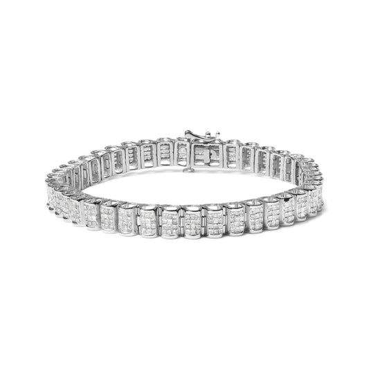 14K Gold 5.00 Cttw Square Princess Cut White Diamond Rectangular Invisible Set Link Tennis Bracelet (H-I Color, SI2-I1 Clarity) - 7.25” Inches WEM Support (www.WEM.support)