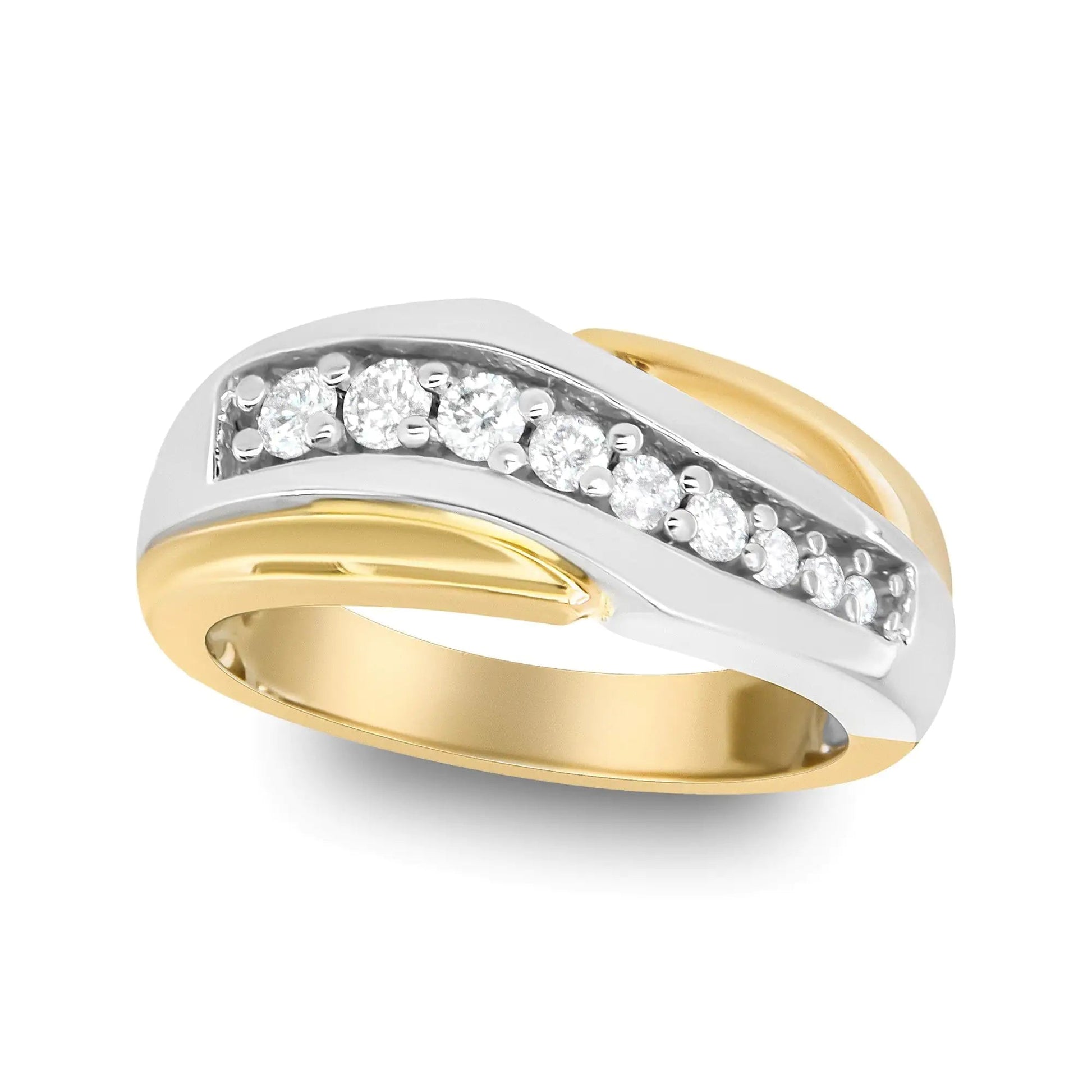 14K Yellow and White Gold 1/2 Cttw Round-Cut Diamond Classic Gent's Band (H-I Color, I1 Clarity) - Size 10 WEM Support (www.WEM.support)