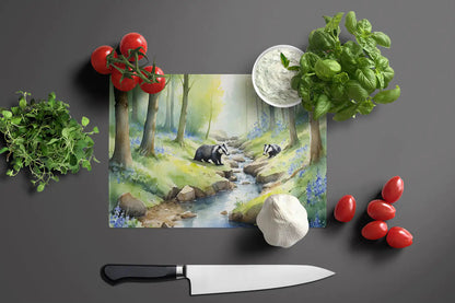 Woodland Spring Badgers Glass Cutting Board WEM Support (www.WEM.support)