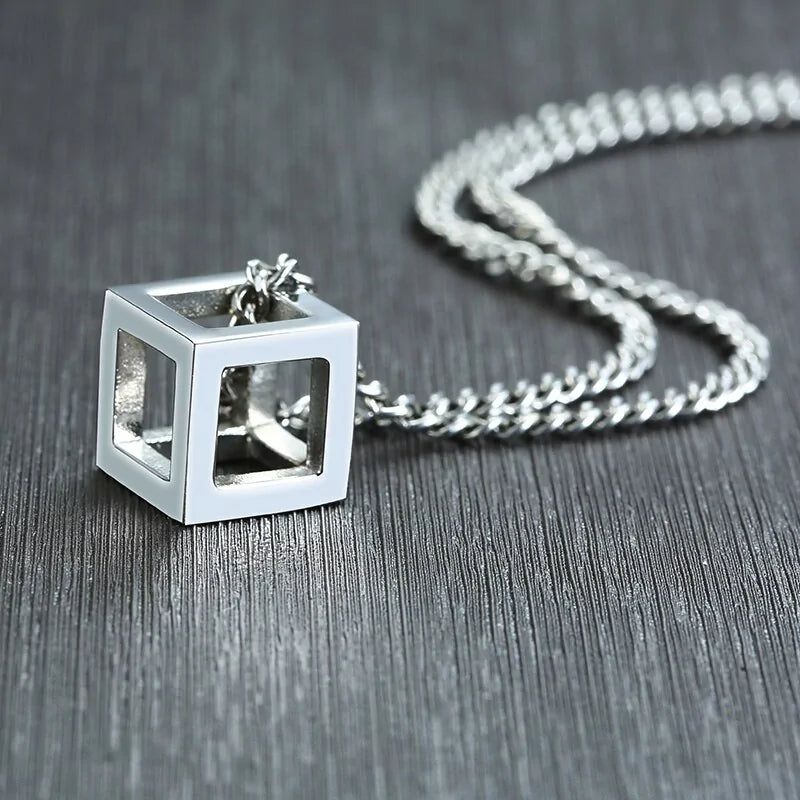 Retro Hollow Cube Pendant Necklace WEM Support (www.WEM.support)
