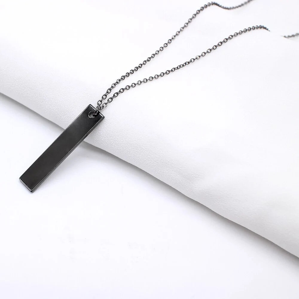 Matte Black Long Necklace With Square Pendant WEM Support (www.WEM.support)