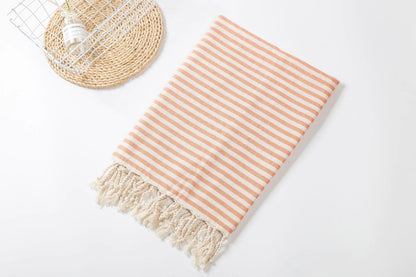 Fringed Beach Towel Polyester Cotton Wearable Striped Bath Towel Cushion Tablecloth