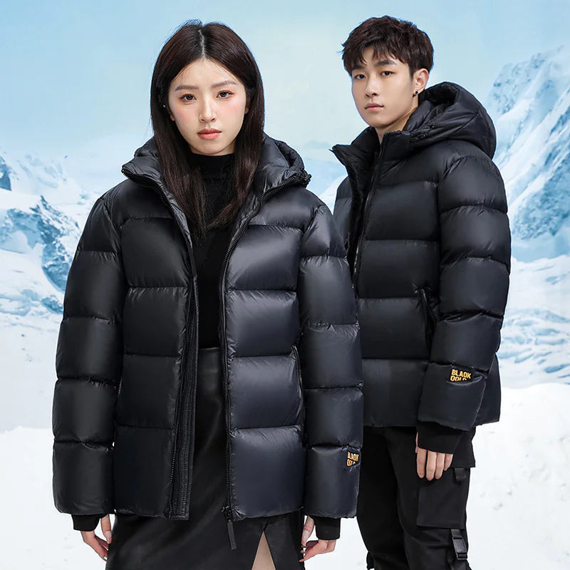 Winter Black Gold Down Jacket Couple Style WEM Support (www.WEM.support)
