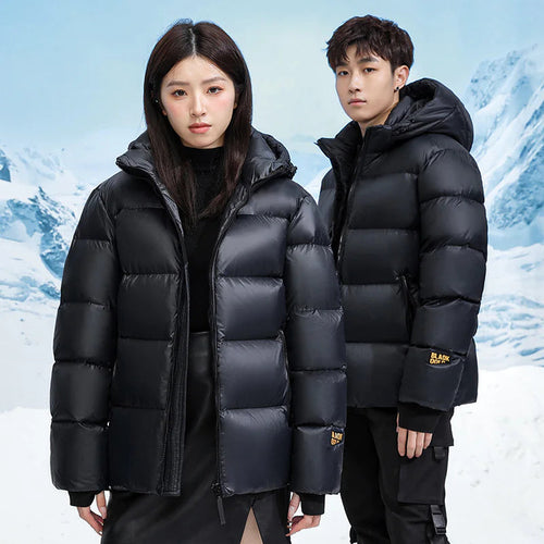 Winter Black Gold Down Jacket Couple Style WEM Support (www.WEM.support)