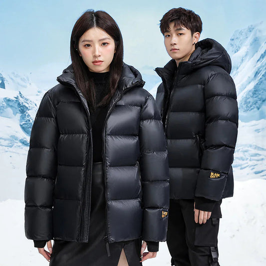 Winter Black Gold Down Jacket Couple Style WEM Support (www.WEM.support)