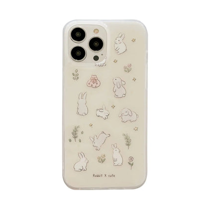 Pink Floral Bunny Phone Case for iPhone 15, Cute Korea 3D Rabbit Flower Cartoon Case for Women Girls
