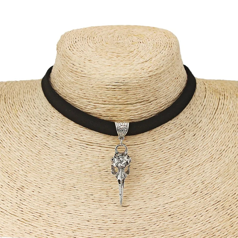 Raven Skull Bird Charm Choker Necklace WEM Support (www.WEM.support)
