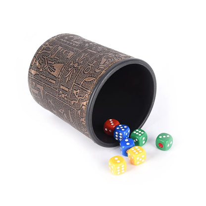 Egyptian pattern Brown Leather Rune Dice Cup WEM Support (www.WEM.support)