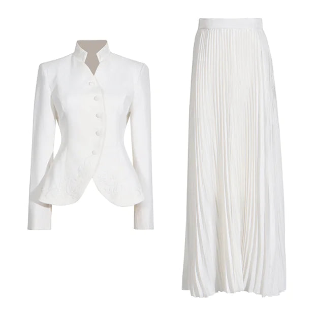 Embroidered Elegance Two-Piece Set – High-Waist Skirt & Coat WEM Support (www.WEM.support)