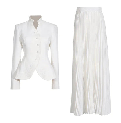 Embroidered Elegance Two-Piece Set – High-Waist Skirt & Coat WEM Support (www.WEM.support)