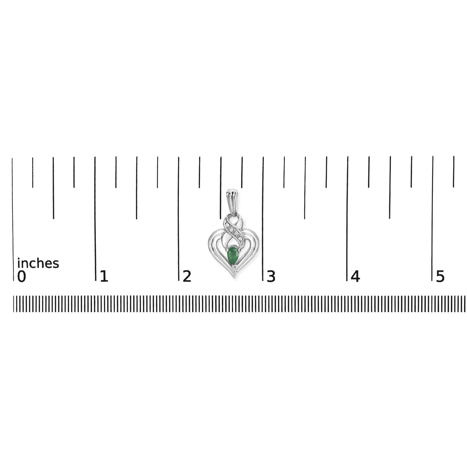 .925 Sterling Silver 5x3mm Pear Emerald Gemstone with Diamond Accent Heart Dangle Stud Earrings (H-I Color, SI1-SI2 Clarity) WEM Support (www.WEM.support)