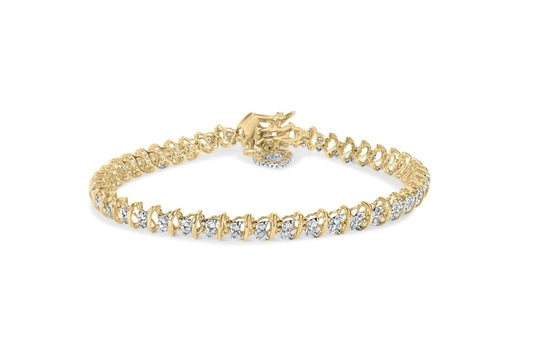 10K Yellow Gold 1.00 Cttw Diamond Spiral Link 7" Bracelet with Heart Charm (H-I Color, I3 Clarity) WEM Support (www.WEM.support)