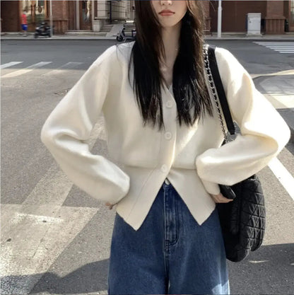 Black Sweater Cardigan Women's Outer Wear Waist-controlled Top Coat WEM Support (www.WEM.support)