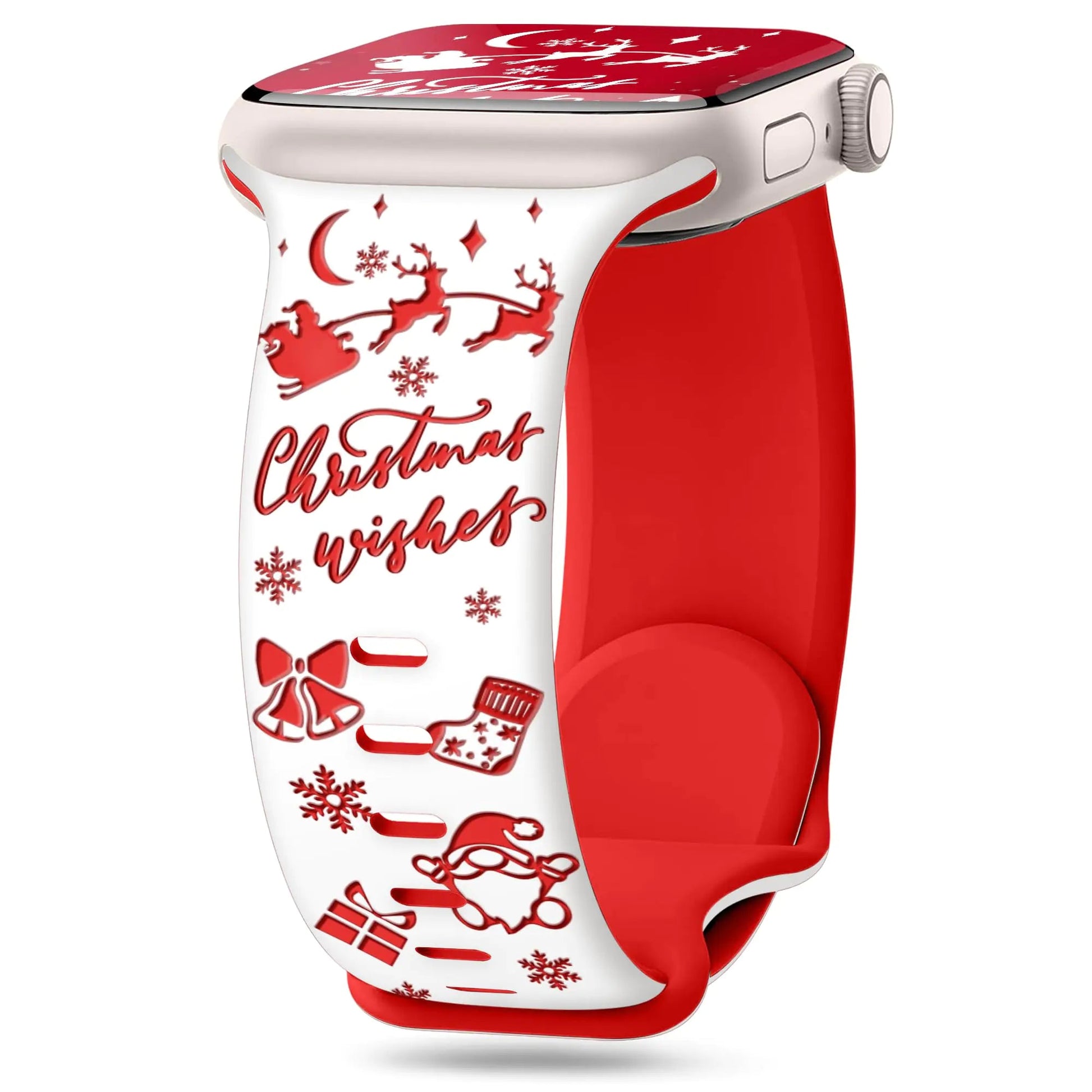 wipalor for Christmas Apple Watch Bands for Women 42mm 41mm 40mm 38mm, Two-Tone Holiday Cute iWatch Bands, Engraved Christmas Watch Band for Apple Watch Band Series 10 9 SE 8 7 6 5 4 3 2 1-White/Red HejK.com