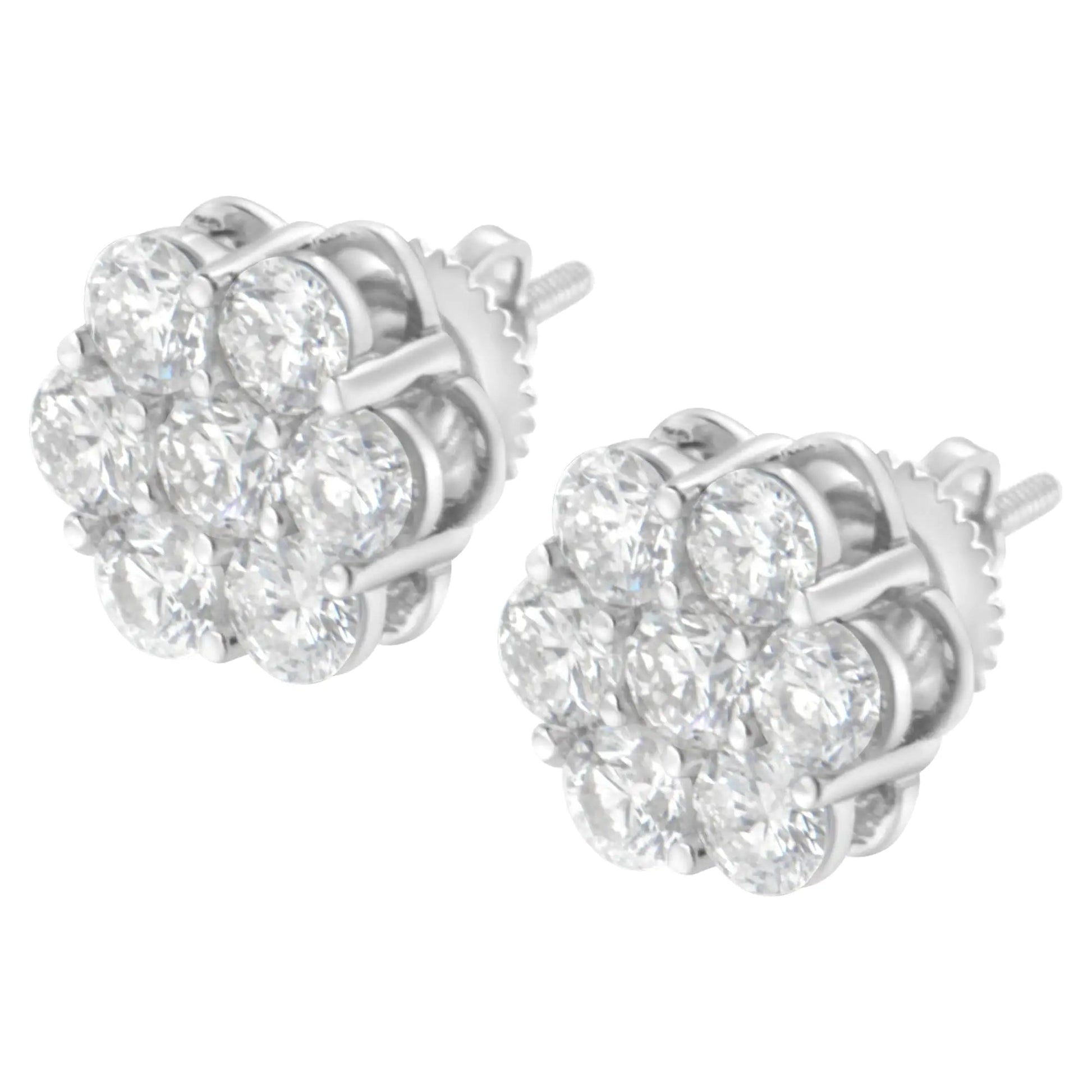 14K White Gold 2.0 Cttw Round Brilliant Cut Diamond Floral Cluster Screwback Stud Earrings (H-I Color, SI2-I1 Clarity) WEM Support (www.WEM.support)