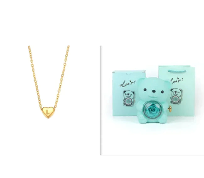 Eternal Rose Teddy Bear Jewelry Box & Necklace WEM Support (www.WEM.support)