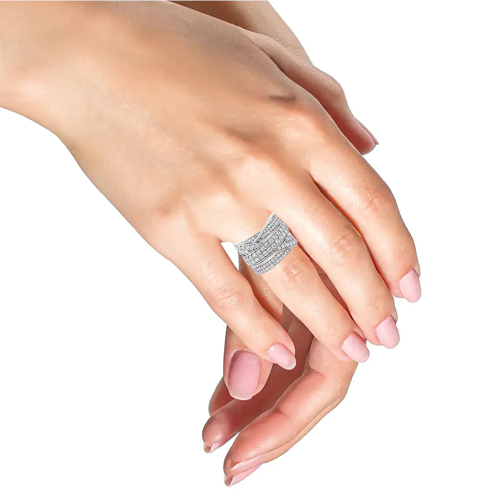 .925 Sterling Silver 2.00 Cttw Round-Cut Diamond Overlapping Bypass Band Ring (I-J Color, I2-I3 Clarity) WEM Support (www.WEM.support)