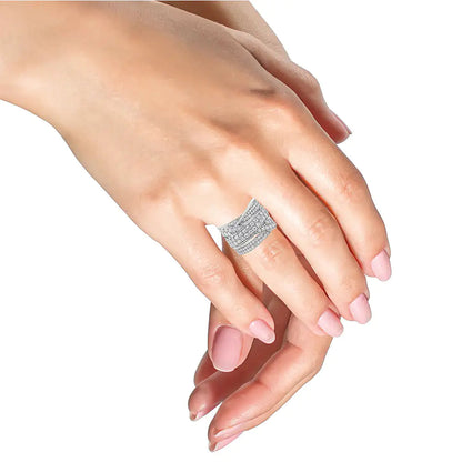 .925 Sterling Silver 2.00 Cttw Round-Cut Diamond Overlapping Bypass Band Ring (I-J Color, I2-I3 Clarity) WEM Support (www.WEM.support)