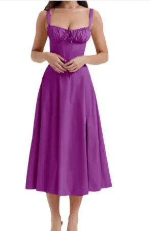 Plain and Floral Print Strappy Dress