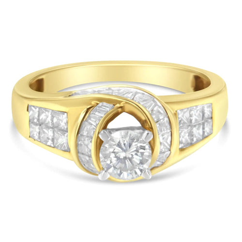 14K Two-Toned Gold Round, Baguette and Princess Cut Diamond Ring (1 1/8 Cttw, H-I Color, SI2-I1 Clarity) WEM Support (www.WEM.support)