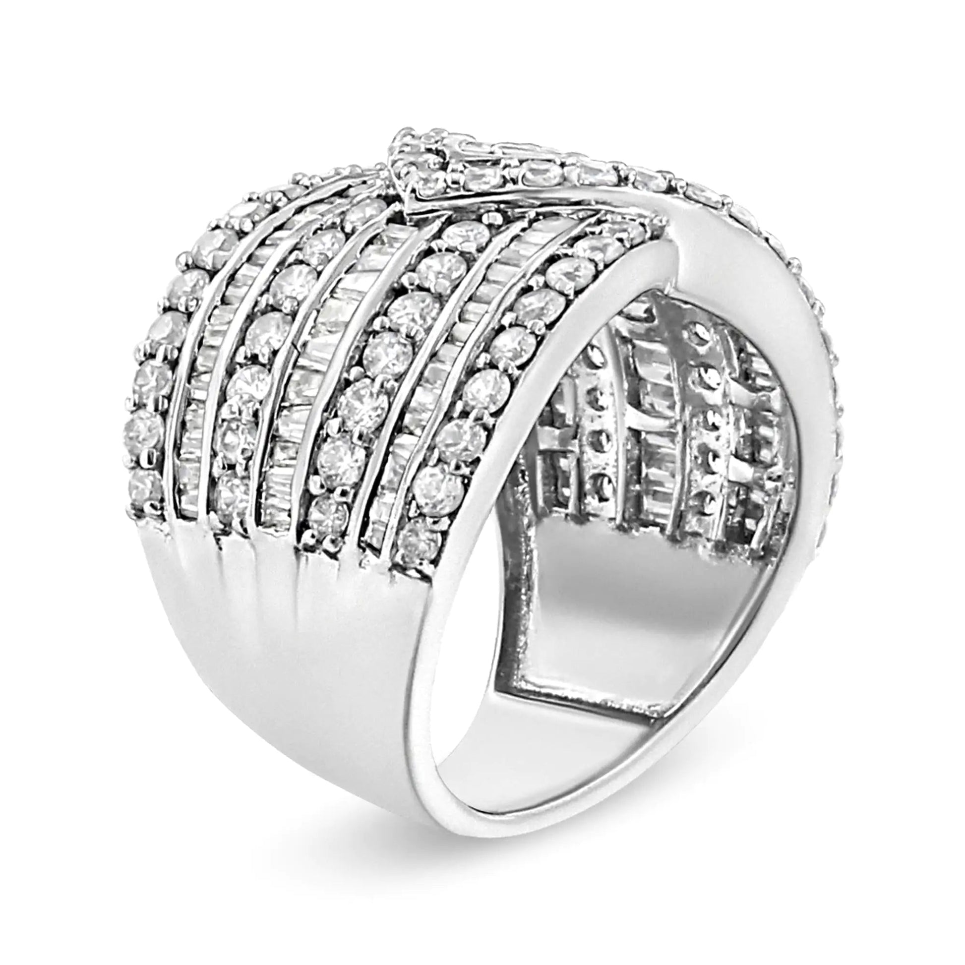.925 Sterling Silver 2 3/8 Cttw Diamond Multi Row Overlay Band Ring ( J-K Color, I3 Clarity) WEM Support (www.WEM.support)