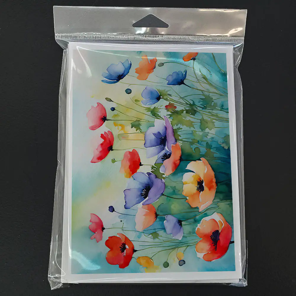 Anemones in Watercolor Greeting Cards Pack of 8 WEM Support (www.WEM.support)
