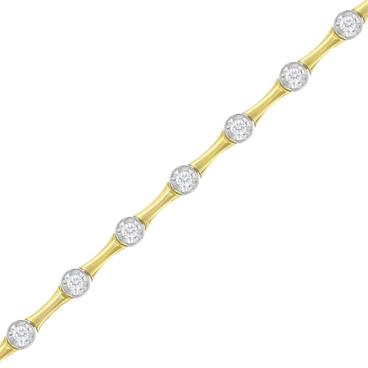 10K Yellow Gold Flashed .925 Sterling Silver 1.0 Cttw Miracle Set Round-Cut Diamond Bezel Style Link Bracelet (I-J Color, I1-I2 Clarity) - 7" WEM Support (www.WEM.support)