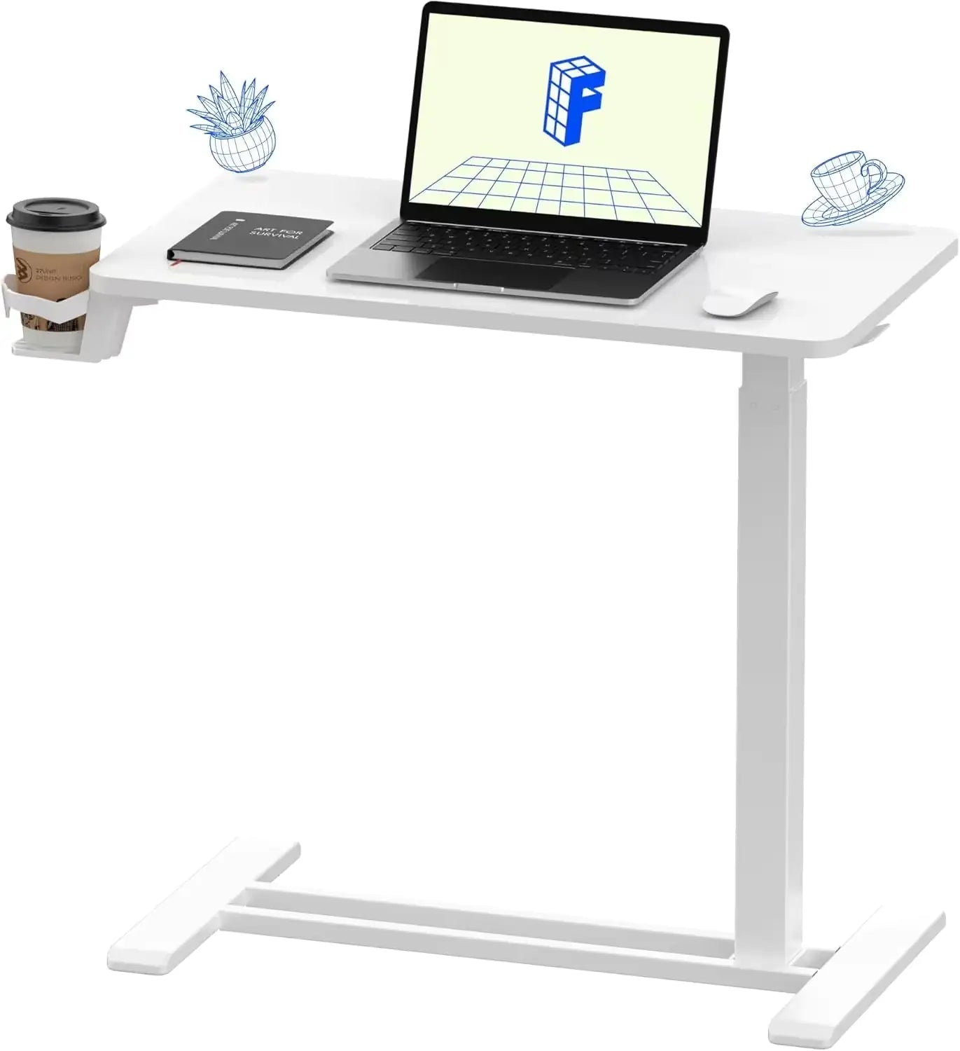Standing Scroll Table With Hidden Wheels Side Table  Height-adjustable Bed Table Laptop Table WEM Support (www.WEM.support)